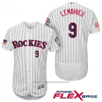 Maglia Baseball Uomo Colorado Rockies 2017 Stelle e Strisce Dj Lemahieu 9 Bianco Flex Base