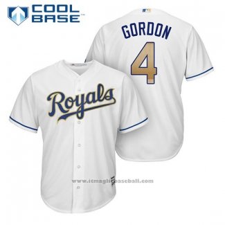 Maglia Baseball Uomo Kansas City Royals 4 Alex Gordon Bianco 2017 Cool Base