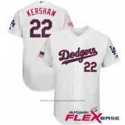 Maglia Baseball Uomo Los Angeles Dodgers 2017 Stelle e Strisce Clayton Kershaw Bianco Flex Base