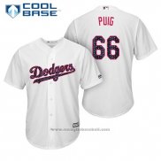 Maglia Baseball Uomo Los Angeles Dodgers 2017 Stelle e Strisce Yasiel Puig Bianco Cool Base