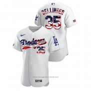 Maglia Baseball Uomo Los Angeles Dodgers Cody Bellinger 2020 Stars & Stripes 4th of July Bianco