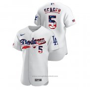 Maglia Baseball Uomo Los Angeles Dodgers Corey Seager 2020 Stars & Stripes 4th of July Bianco