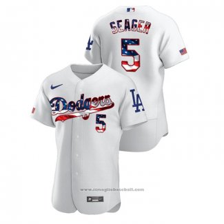 Maglia Baseball Uomo Los Angeles Dodgers Corey Seager 2020 Stars & Stripes 4th of July Bianco