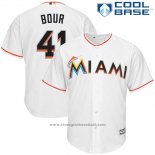 Maglia Baseball Uomo Miami Marlins Justin Bour Bianco Cool Base