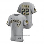 Maglia Baseball Uomo Milwaukee Brewers Christian Yelich Autentico 2020 Road Grigio