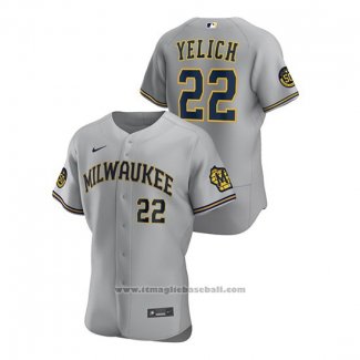 Maglia Baseball Uomo Milwaukee Brewers Christian Yelich Autentico 2020 Road Grigio