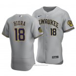 Maglia Baseball Uomo Milwaukee Brewers Keston Hiura Autentico Road Grigio