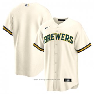 Maglia Baseball Uomo Milwaukee Brewers Primera Replica Crema