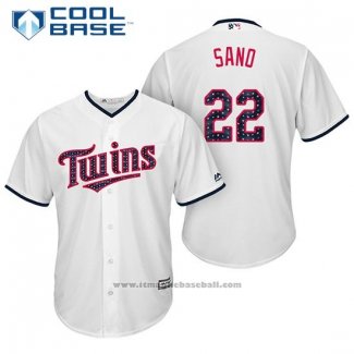 Maglia Baseball Uomo Minnesota Twins 2017 Stelle e Strisce Miguel Sano Bianco Cool Base