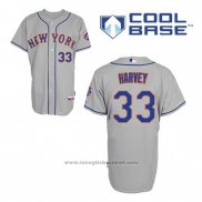 Maglia Baseball Uomo New York Mets Matt Harvey 33 Grigio Cool Base