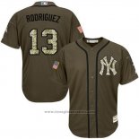 Maglia Baseball Uomo New York Yankees 13 Alex Rodriguez Verde Salute To Service