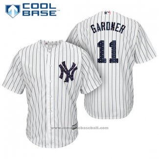 Maglia Baseball Uomo New York Yankees 2017 Stelle e Strisce Brett Gardner Bianco Cool Base