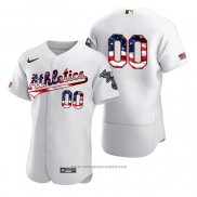 Maglia Baseball Uomo Oakland Athletics Personalizzate Stars & Stripes 4th Of July Bianco