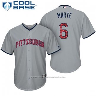 Maglia Baseball Uomo Pittsburgh Pirates 2017 Stelle e Strisce Starling Marte Grigio Cool Base