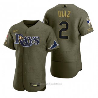 Maglia Baseball Uomo Tampa Bay Rays Yandy Diaz Camouflage Digitale Verde 2021 Salute To Service