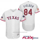 Maglia Baseball Uomo Texas Rangers 2017 Stelle e Strisce Prince Fielder Bianco Flex Base