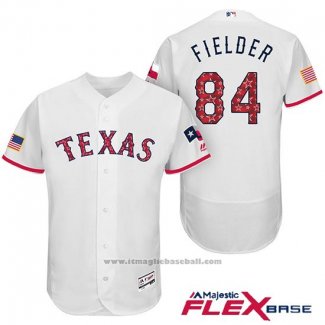 Maglia Baseball Uomo Texas Rangers 2017 Stelle e Strisce Prince Fielder Bianco Flex Base