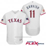 Maglia Baseball Uomo Texas Rangers 2017 Stelle e Strisce Yu Darvish Bianco Flex Base