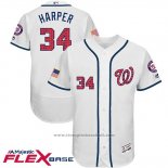 Maglia Baseball Uomo Washington Nationals 2017 Stelle e Strisce Bryce Harper Bianco Flex Base