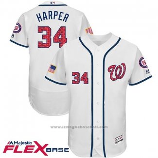 Maglia Baseball Uomo Washington Nationals 2017 Stelle e Strisce Bryce Harper Bianco Flex Base